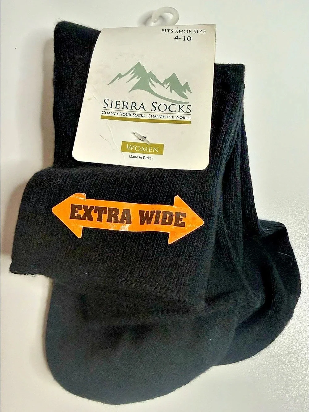 Sierra Socks W100 Extra Wide Black Cotton Socks Women 9-11 NWT